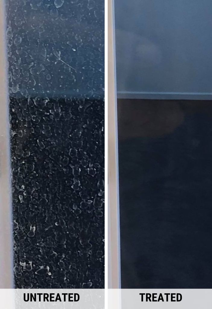 before after using enduroshield glass treatment